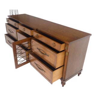 c1970s Regency Revival 9 Drawers Turned Legs Credenza Dresser Brass Pulls MINT! For Sale