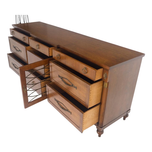c1970s Regency Revival 9 Drawers Turned Legs Credenza Dresser Brass Pulls MINT! For Sale
