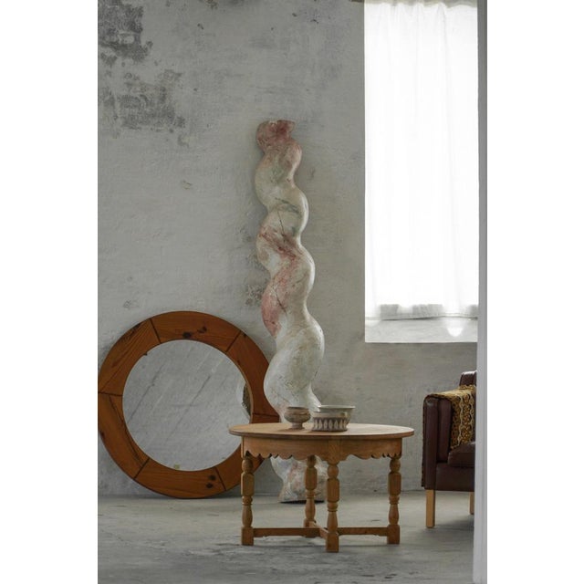Large Round Wall Mirror in Pine attributed to Glasmäster Markaryd, Sweden, 1960s For Sale - Image 13 of 16