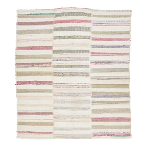 Vintage Style Handmade in Beige Kilim Wool Rug With Stripe Design