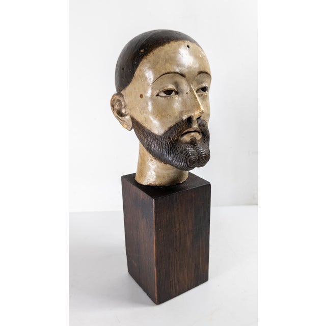 Traditional 17th or 18th Century Spanish Colonial Santos Polychrome Head For Sale - Image 3 of 11