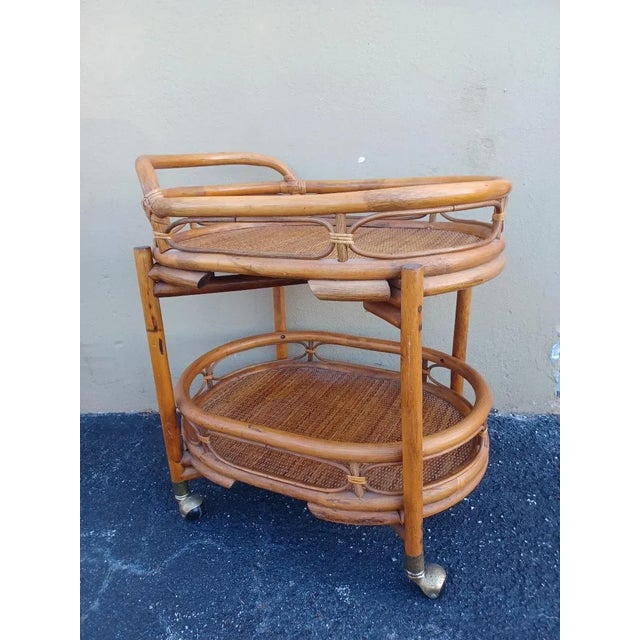 Mid 20th Century Vintage Bamboo and Raffia Bar Cart For Sale - Image 4 of 4
