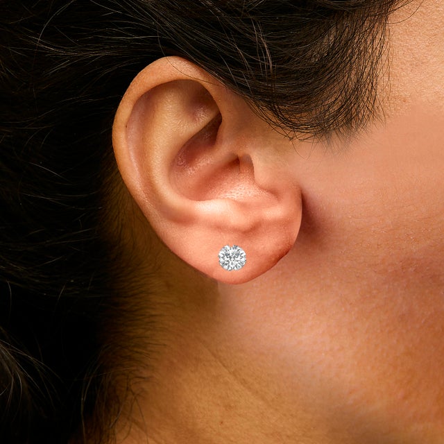 14K White Gold 2 1/2 Cttw Lab Grown Diamond Solitaire Stud Earrings For Sale - Image 4 of 5