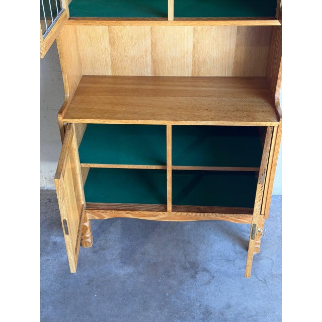 Vintage Oak Hutch Cabinet With Glass Door Denmark 1970s For Sale In Los Angeles - Image 6 of 10
