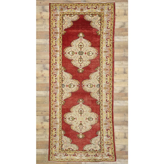 Red Vintage Turkish Oushak Runner - 04'07 X 11’00 For Sale - Image 8 of 10