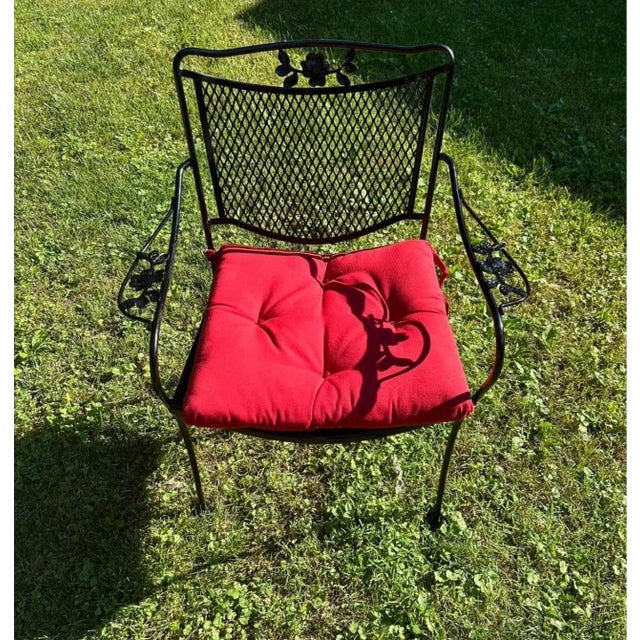 Mid-Century Modern 1970s Wrought Iron Patio Large Table & 4 Chairs For Sale - Image 3 of 5