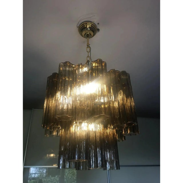 Chandelier Murano Glass Tronchi Like Venini Style in Pink Color Metal frame gold 24 Diameter 50 cm = 19,7” Height 40 cm =...