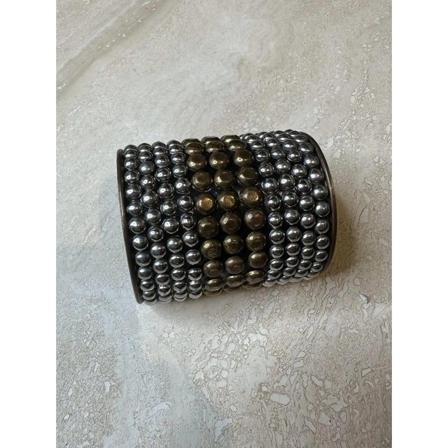 Mid-Century Modern Vintage Boho Studded Silver & Brass Bangle For Sale - Image 3 of 12