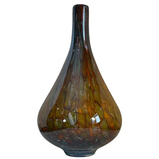 Murano 17+ In. Tall Murano Mottled Amber Gourd Shaped Art Glass Vase For Sale - Image 4 of 18
