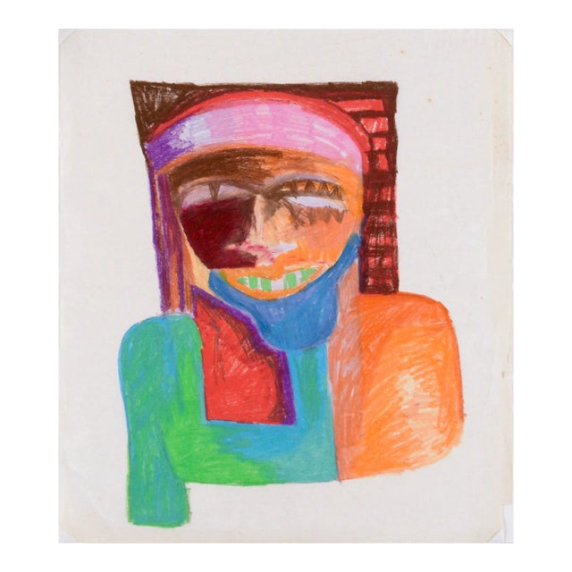 Abstracted Cubist Egyptian Pharaoh Portrait in Pastel on Paper by Michael William Eggleston For Sale