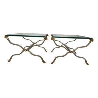 Mid 20th Century Neoclassical Style Glass-Top Coffee Tables with Rams Heads - A Pair For Sale