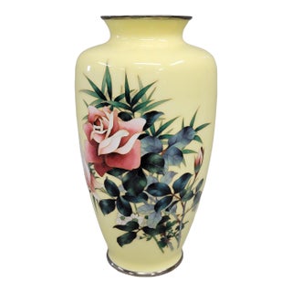 Vintage Japanese Ando Jubei (1876-1956) Signed Cloisonné Vase With Roses For Sale