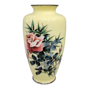 Vintage Japanese Ando Jubei (1876-1956) Signed Cloisonné Vase With Roses