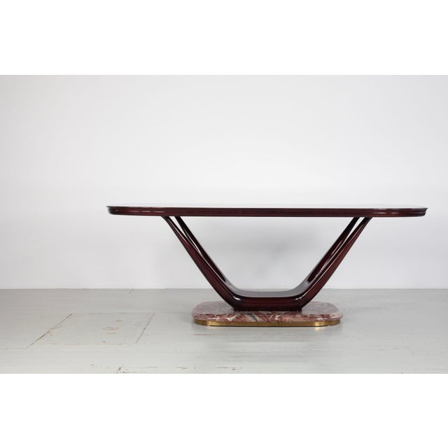 Oval Dining Table with Aubergine-Colored Glass Top and Marble Base, Italy, 1950s For Sale - Image 4 of 18