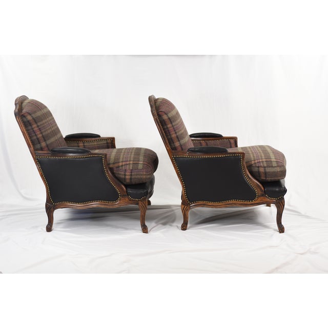 Wood Ralph Lauren Wool and Leather on Vintage Accent Chairs Set For Sale - Image 7 of 15