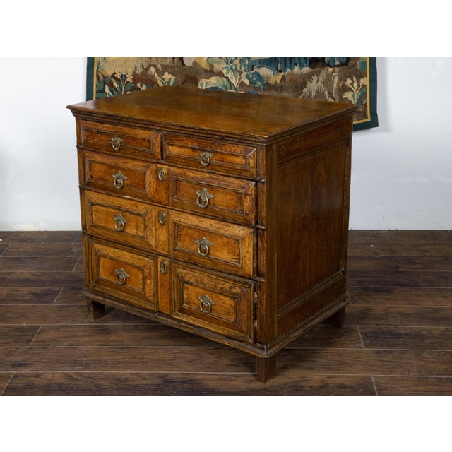 English King George III 1800s Oak Five Drawer Commode with Raised Panels For Sale - Image 11 of 12