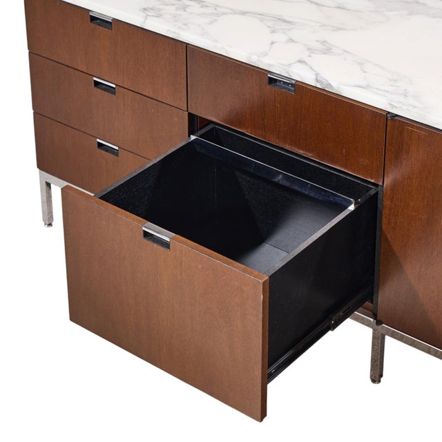 Wood Florence Knoll Mid Century Marble and Chrome Executive Cabinet Credenza For Sale - Image 7 of 10