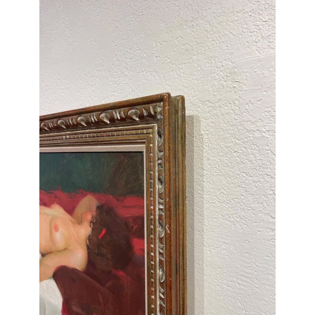 Figurative Reclining Nude by Kang Cho | Oil Painting of a nude woman lying on a bed For Sale - Image 3 of 3