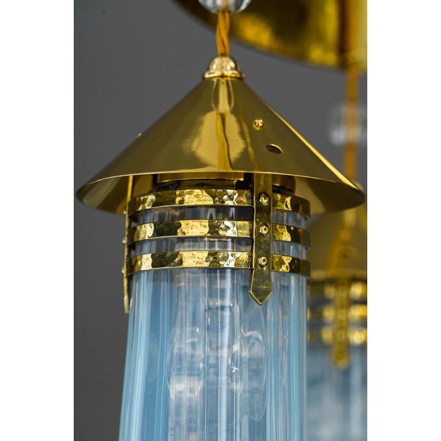 Art Deco Hammered Chandelier with Opaline Glass Shades, Vienna, 1920 For Sale - Image 12 of 18