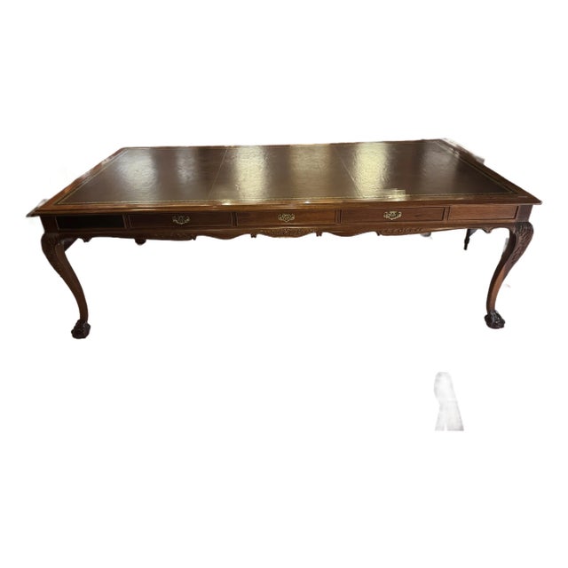 Vintage Chippendale Mahogany Conference Table, Leather Top For Sale