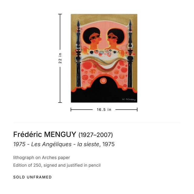 Post Impressionist Frédéric Menguy 1975 - Les Angéliques - La Sieste Signed Lithograph For Sale - Image 3 of 3