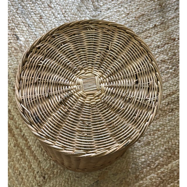 Wood Vintage Palm Beach Style Handwoven Rattan Umbrella Stand or Cane Holder With Decorative Openwork Knot Motif For Sale - Image 7 of 11
