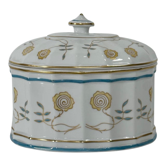 1950s Art Nouveau Lidded Porcelain Box, Vista Alegre, Portugal For Sale