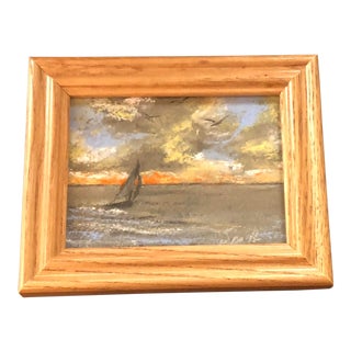 “Night Sail” Contemporary Miniature Nautical Pastel Drawing by Nancy Smith, Framed For Sale