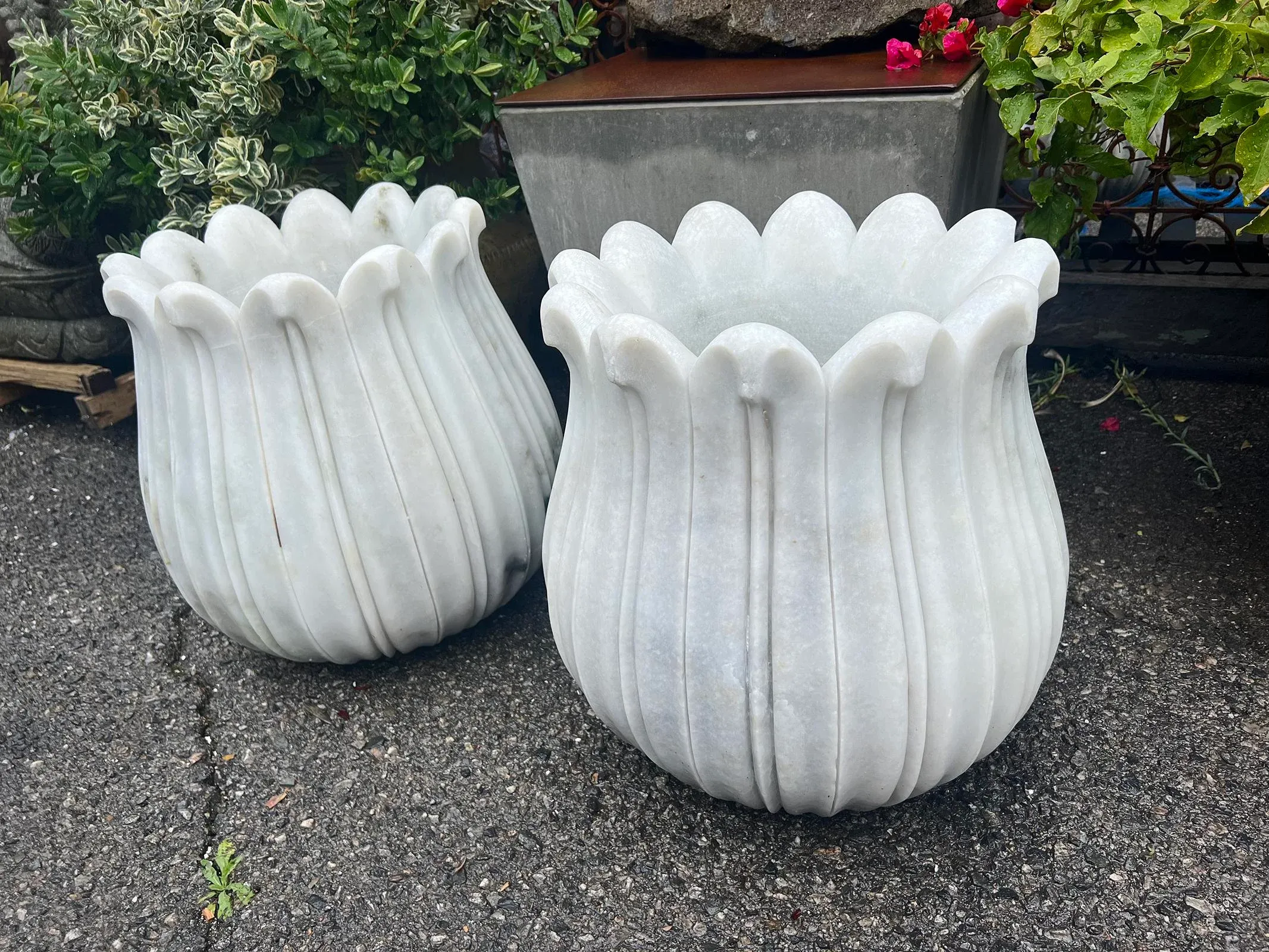 White Marble Lotus Flower Planter Pot | Chairish