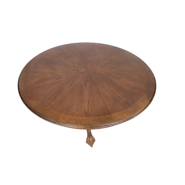 Mid 20th Century Vintage Solid Oak Claw Foot Pedestal Dining Table With 24" Leaf | 48" Round Expands to 72" For Sale - Image 5 of 6