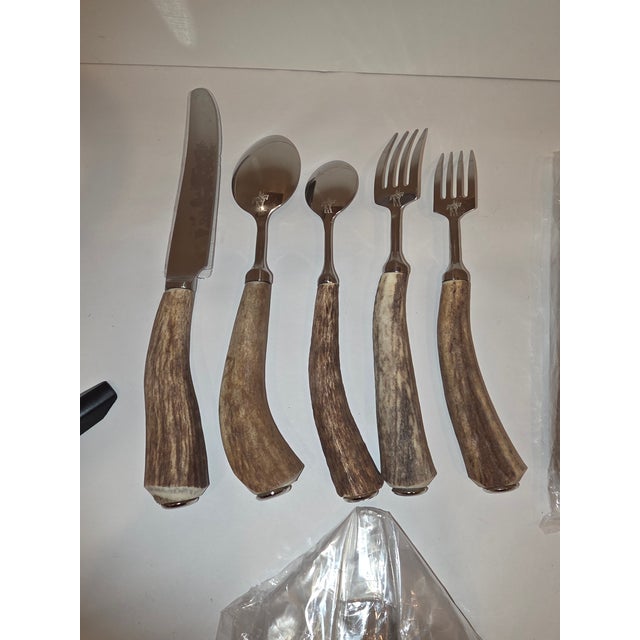 1990s Antler and Stainless Steel Flatware 5pc. Set for Four - 20 pcs For Sale - Image 4 of 9