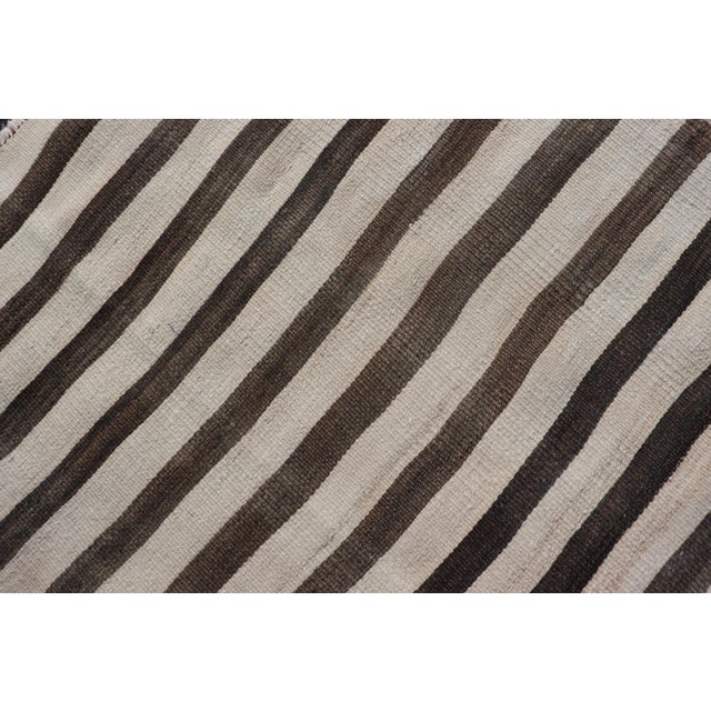 Vintage Turkish Kilim Runner Brown Stripe Ivory Neutral Wool Flatweave For Sale - Image 12 of 12