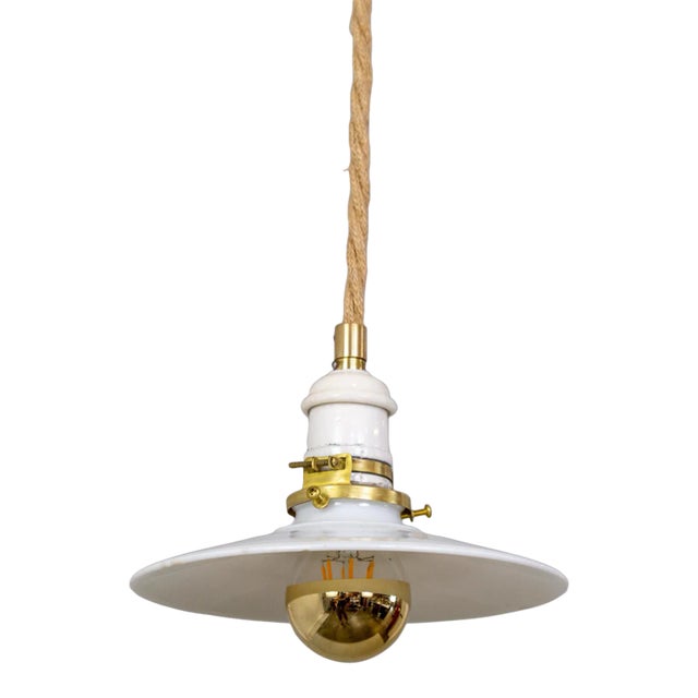 Hanging Rope Light With Milk Glass Shade For Sale