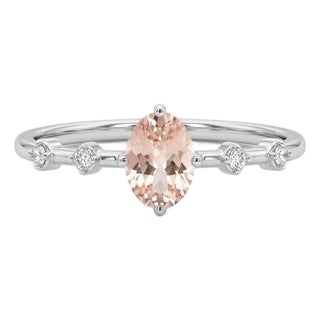 Pink Morganite Gemstone Ring With Cubic Zirconia , 925 Silver Handmade Wedding Ring Us 7 For Sale
