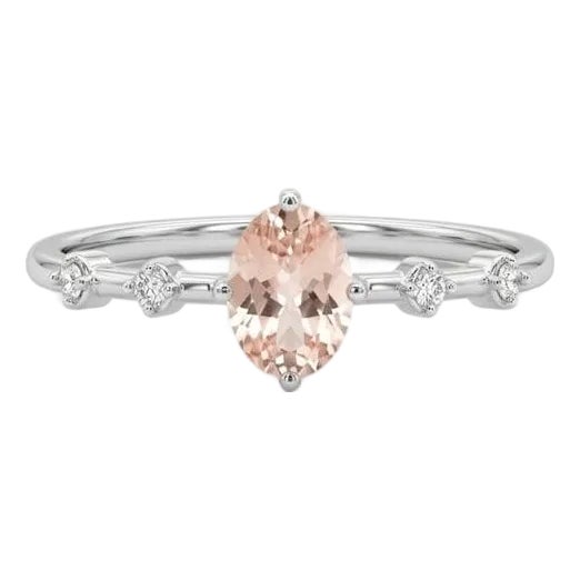 Pink Morganite Gemstone Ring With Cubic Zirconia , 925 Silver Handmade Wedding Ring Us 7 For Sale