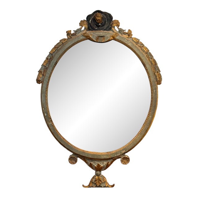 Italian Parcel Gilt and Green Oval Mirror For Sale