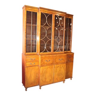 Satinwood Baker Furniture Company Crown Glass Breakfront Bookcase For Sale