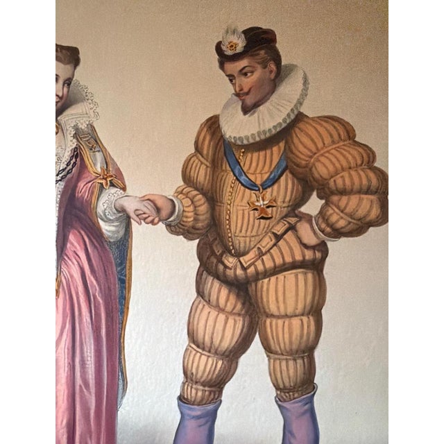 Mid 19th Century Henri III French Court Costume Royal Couple, 1847, Lithograph For Sale - Image 5 of 9