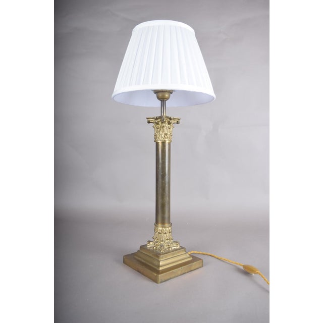 Dutch Neoclassical Brass Column Table Lamp, 1950s For Sale - Image 6 of 10