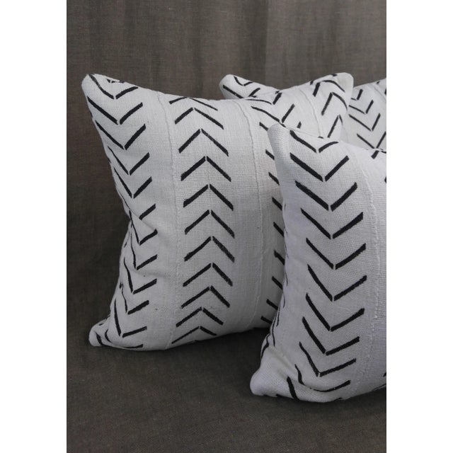 Traditional Authentic "Mudcloth" White With Black Design Pillows - Set of 3 For Sale - Image 3 of 6