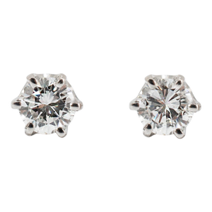 14k White Gold 6 Prong Screw Back 0.55ct Round Diamond Stud Earrings, A Pair