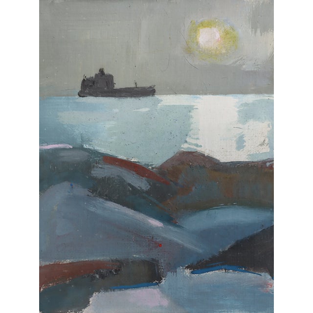 Mid-Century Modern 'Moonlit Sea' Vintage Original Abstract Coastal Landscape Oil Painting, Framed For Sale - Image 11 of 14