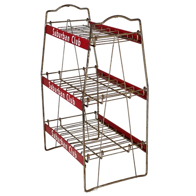 1950s Vintage 1940s Industrial Suburban Club Soda Wire Shelf Storage Rack Advertising Store Display For Sale - Image 5 of 11