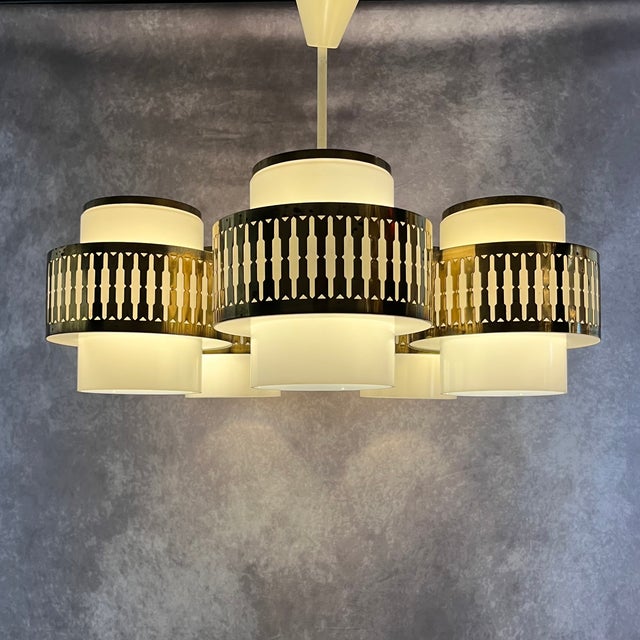 Six-Arm Chandelier by Bent Karlby for Lyfa, Denmark, 1970s For Sale - Image 10 of 18
