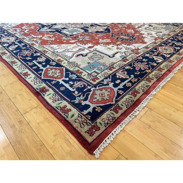 2000 - 2009 Rustic Handmade Tribal Serapi Rug 9x12 For Sale - Image 5 of 10