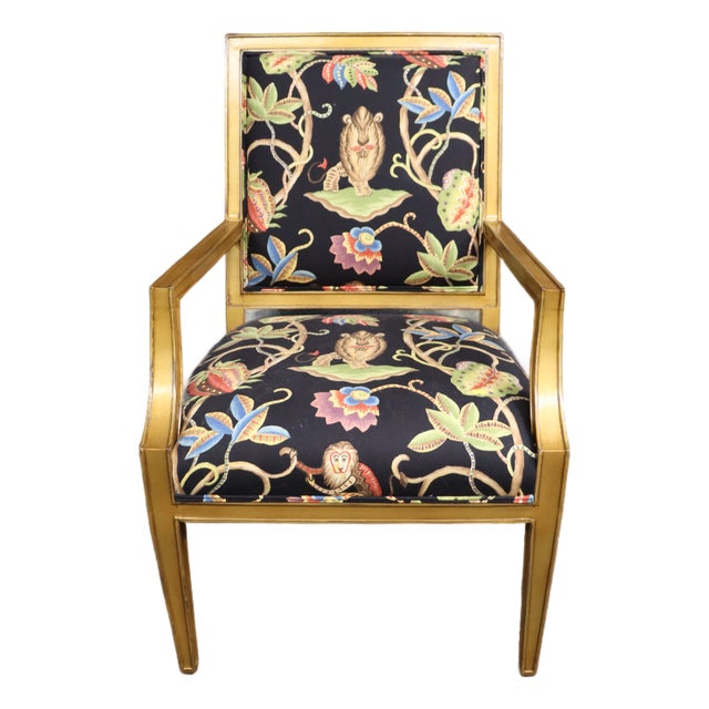 Stickley Fine Upholstery Gilt Lounge Chair in Brunschwig & Fils Les Touches Bengal Fabric For Sale