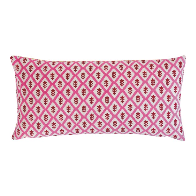 Schumacher X Molly Mahon Buti & Tuk Tuk 20" Lumbar Pillow in Pink & Yellow For Sale