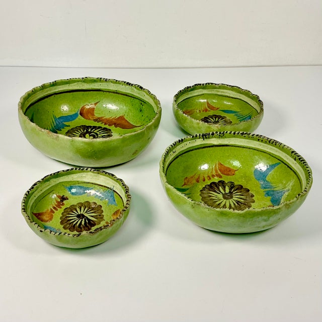 Mexican 1950s Vintage Mexican Southwestern Folk Art Tlaquepaque Pottery Serving Bowls - Set of 4. For Sale - Image 3 of 12