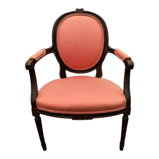 Vintage French Louis XVI Style Mahogany Upholstered Parlor / Bergere Chair For Sale