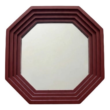 Vintage Octagonal Burgundy Top Mirror, 1960s For Sale